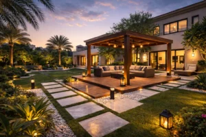 Modern villa garden landscaping in Dubai