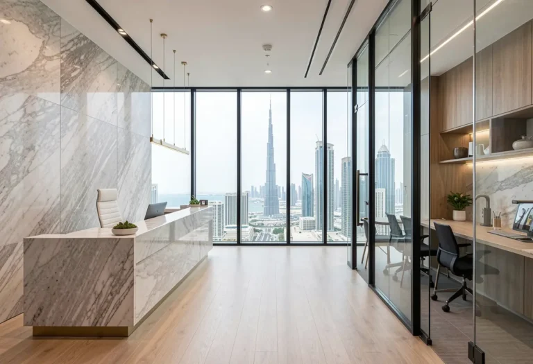 luxury office fit out downtown dubai modern workspace skyline view