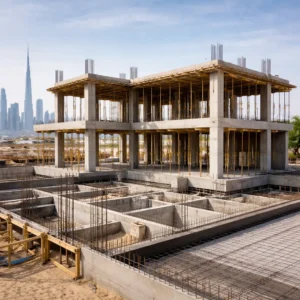 Reinforced concrete structural construction of luxury villa in Dubai