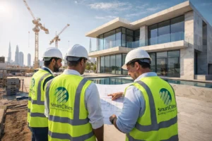 professional villa construction company in Dubai working on site