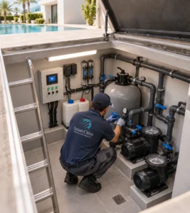 technician working in pool